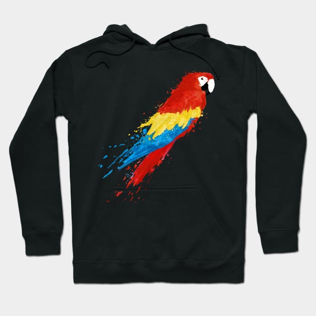 Dramabite  Watercolor parrot scarlet macaw splash artistic Hoodie by dramabite